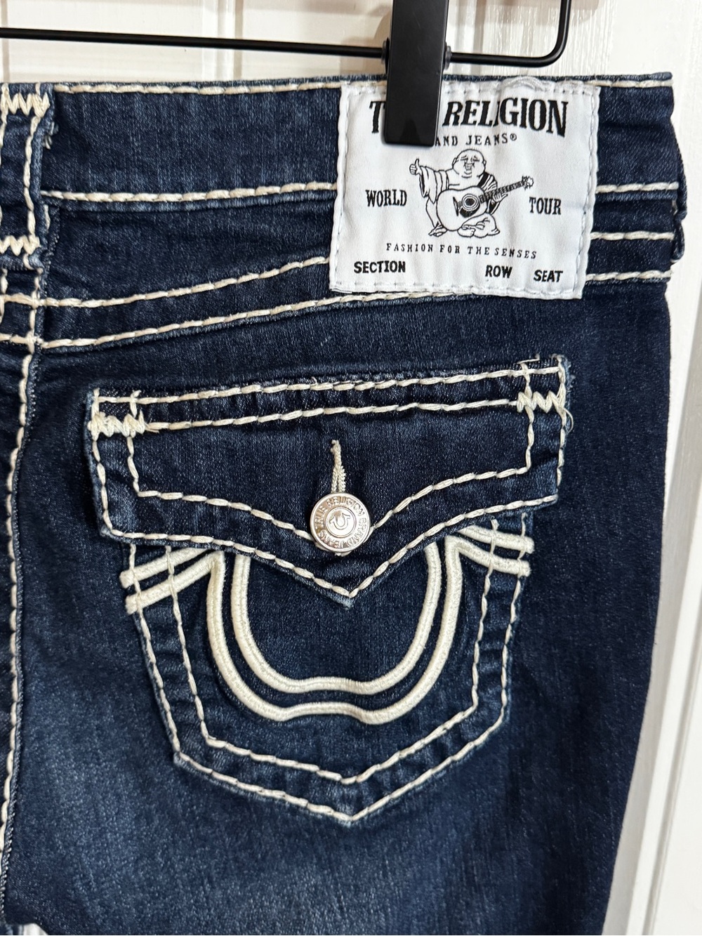 True Religion Joey Low Rise Flare Jeans Super T Dark Wash Flap Pocket Size 30 - Picture 11 of 15